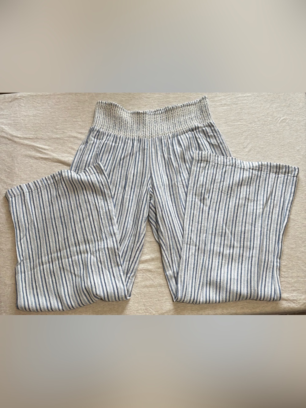 Indigo Rein Linen Blend Blue White Stripe Wide Leg Pants Size L - Picture 3 of 9